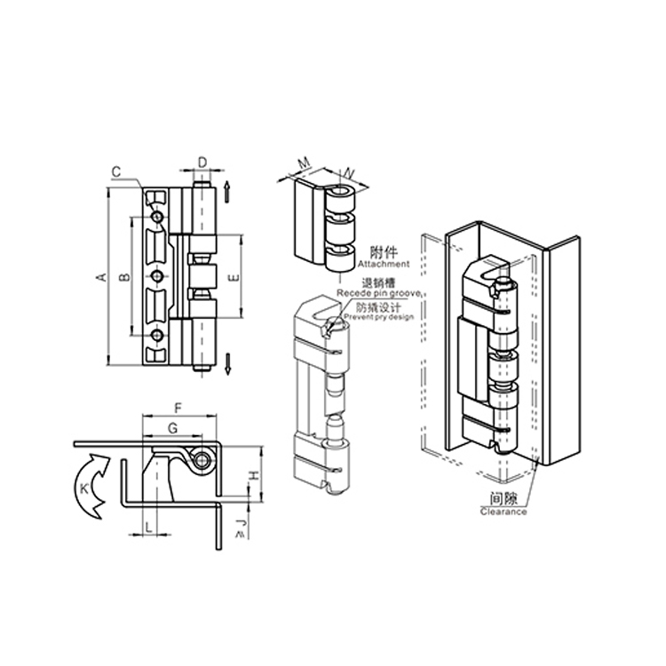 Bayonet Type 90 Degree Rotating Built-In Hinge-B2101