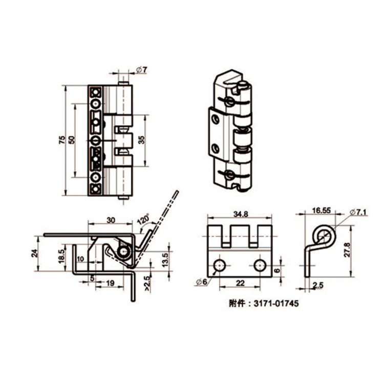 Bayonet Type 120 Degree Rotating Built-In Hinge-B2101-4