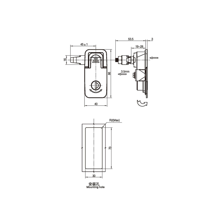 Push-Type 360-Degree Rotary Compression Lock Without Lock Core-A7101-1011