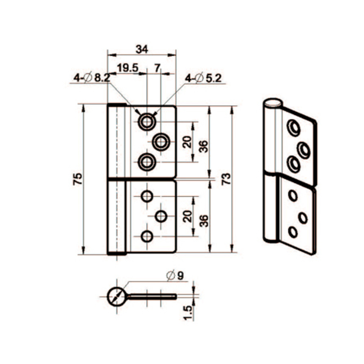 Stainless Steel Built-In Detachable Hinge-B2228-16