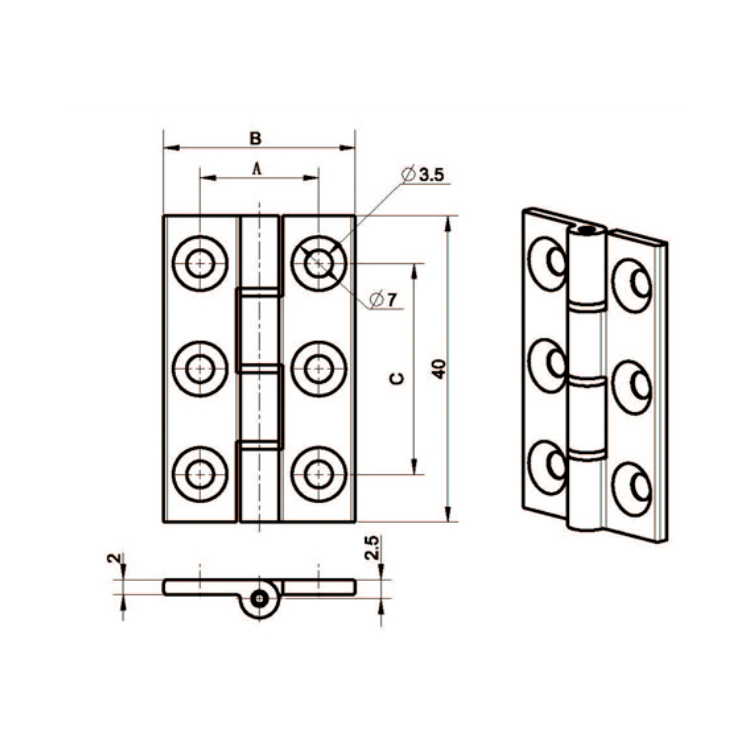 Flat-Mounted Aluminum Profile Hinge-B2235-1;2