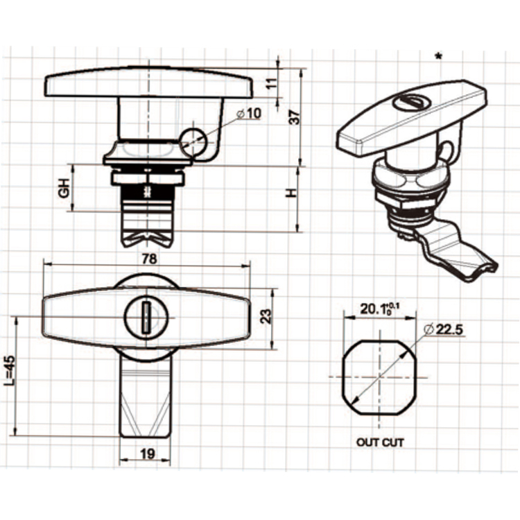 T Handle Padlock Cam Lock-A6072