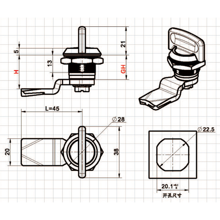 Flange Knob Turn Tongue Lock-A6306-1；2