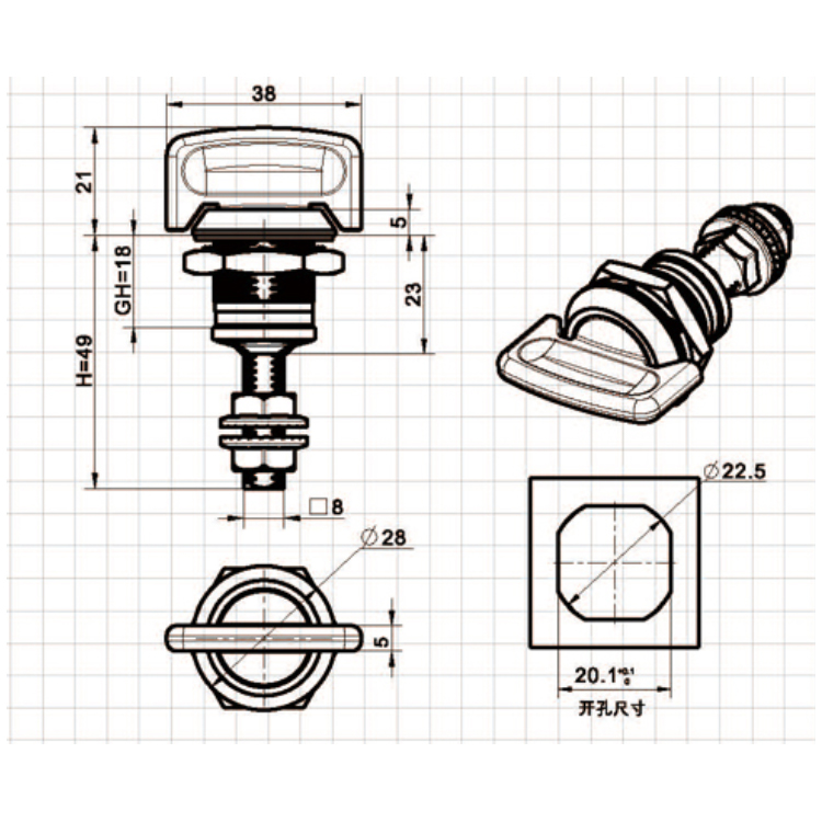 Knob Type Adjustable Cam Lock-A6308-3