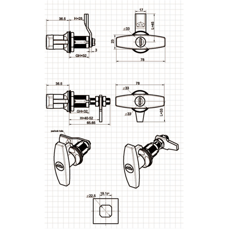 T-Handle Padlock Compression Lock-A6372